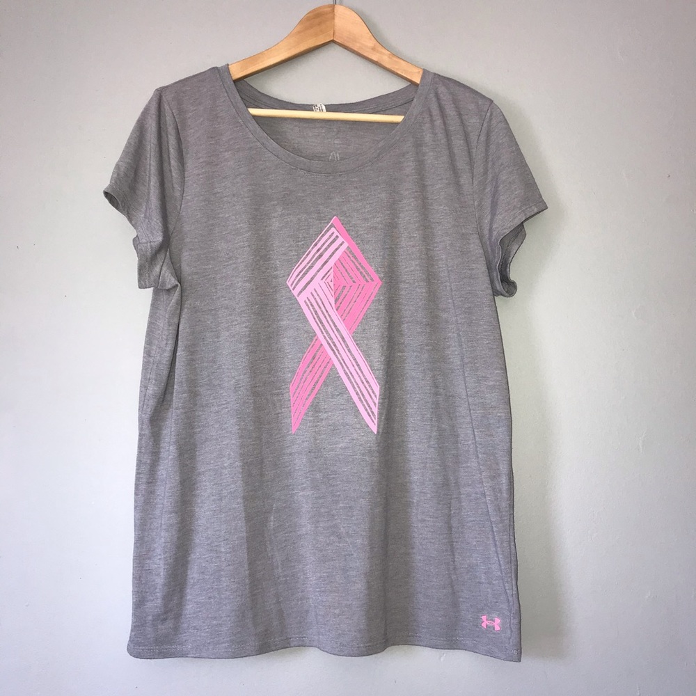 UNDER ARMOUR Gray Pink Graphic Tee XL Athleisure Sporty Workout Casual Gym Yoga